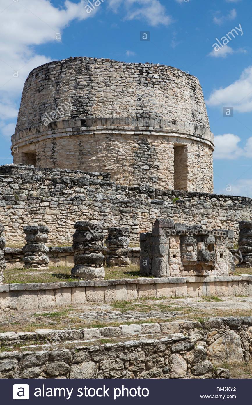 Chac Plex Foreground Observatory Background Mayan Ruins