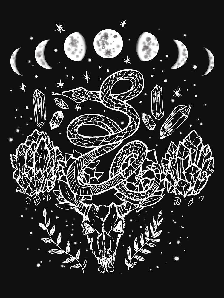 Moon Phases Snakes And Crystals Witchy Design Relaxed Fit T