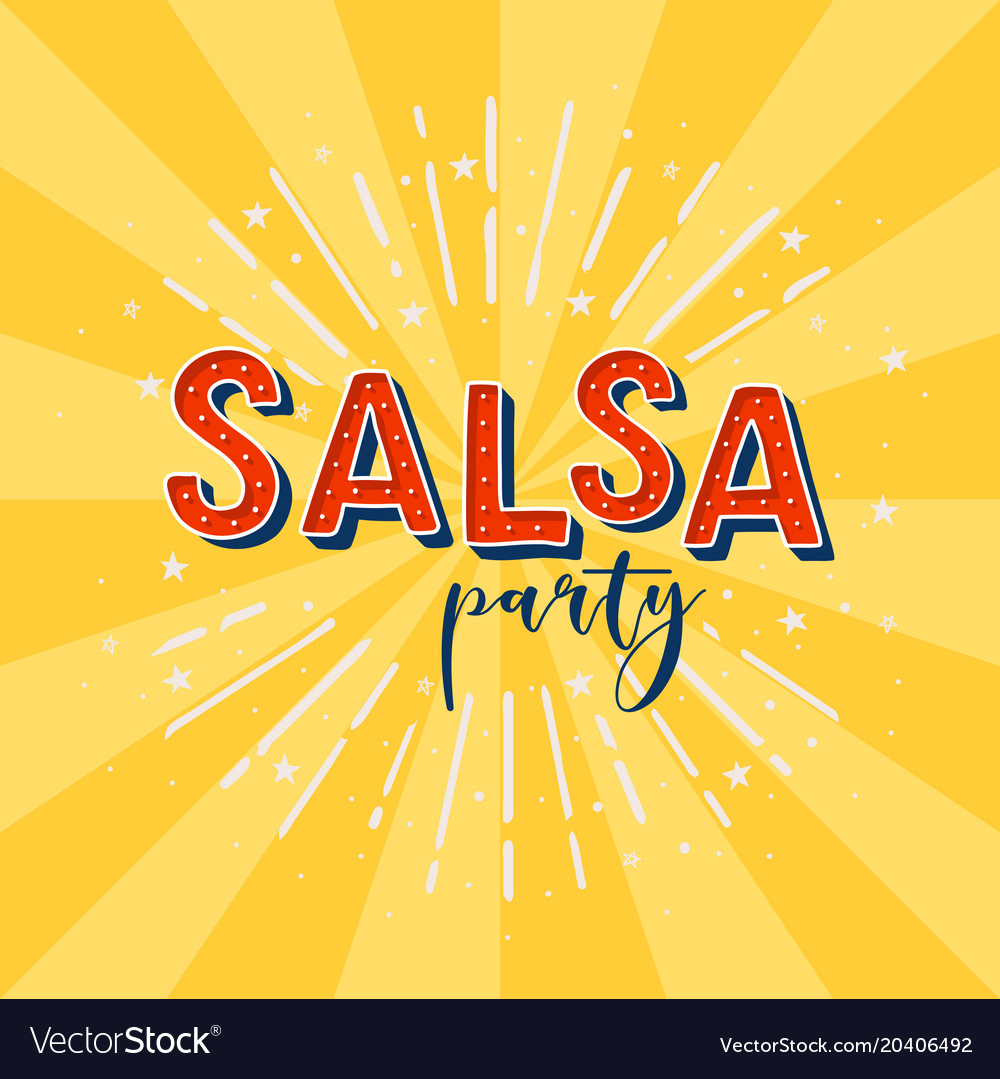 Salsa Party Logotype Yellow Rays Background Vector Image