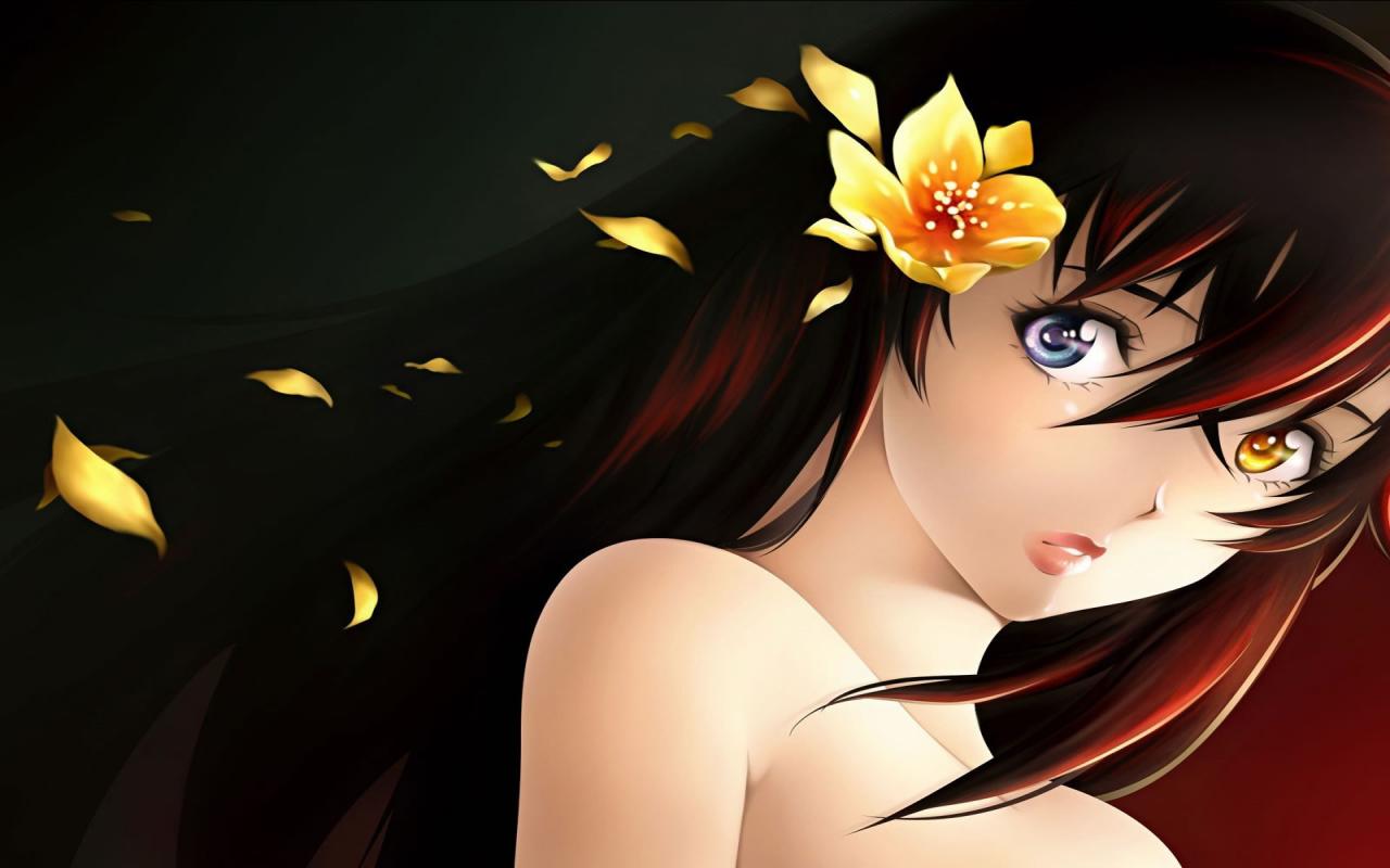 HD Anime Girl With Yellow Flower Wallpaper
