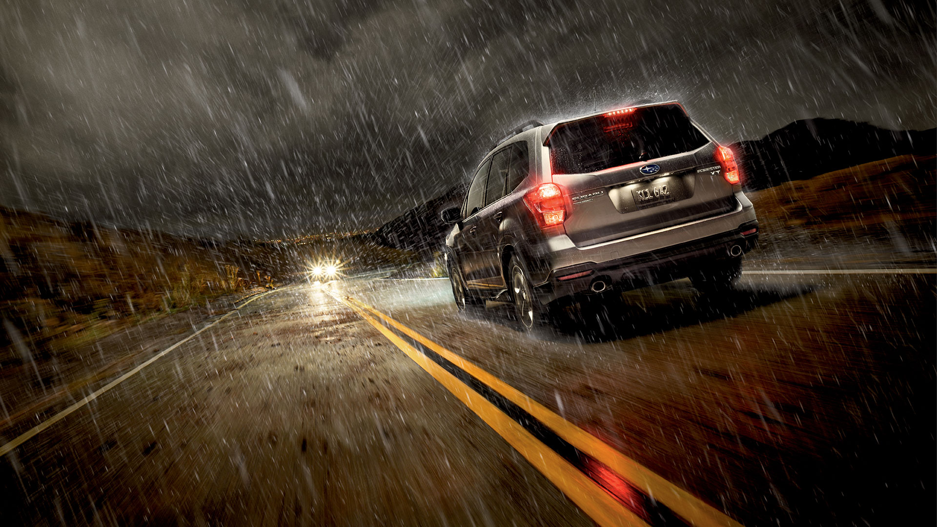 Subaru Forester Wallpaper Night Time Rain Drive