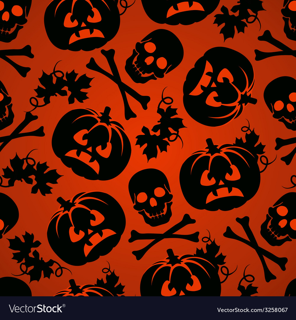 Halloween Background With Pumpkin And Skeleton Vector Image