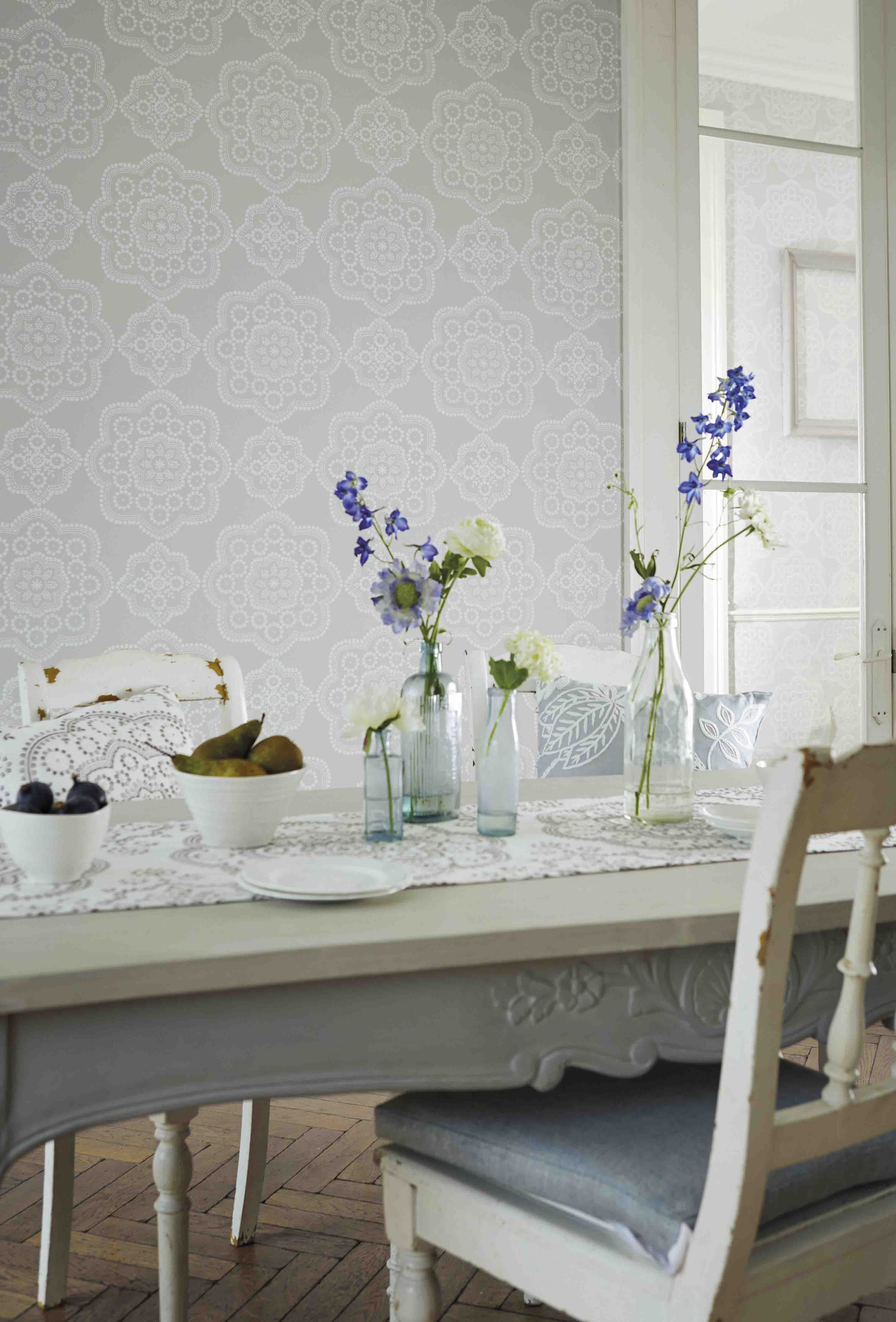 Add A Stunning Lace Inspired Wallpaper To Your Dining Room Using