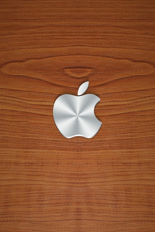 Metal Apple Logo And Wood Background iPhone Wallpaper