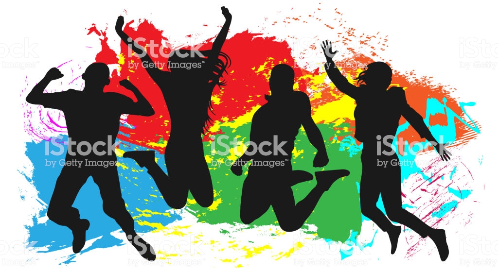 Youth In A Jump Colored Cheerful Man And Woman Isolated Jumping
