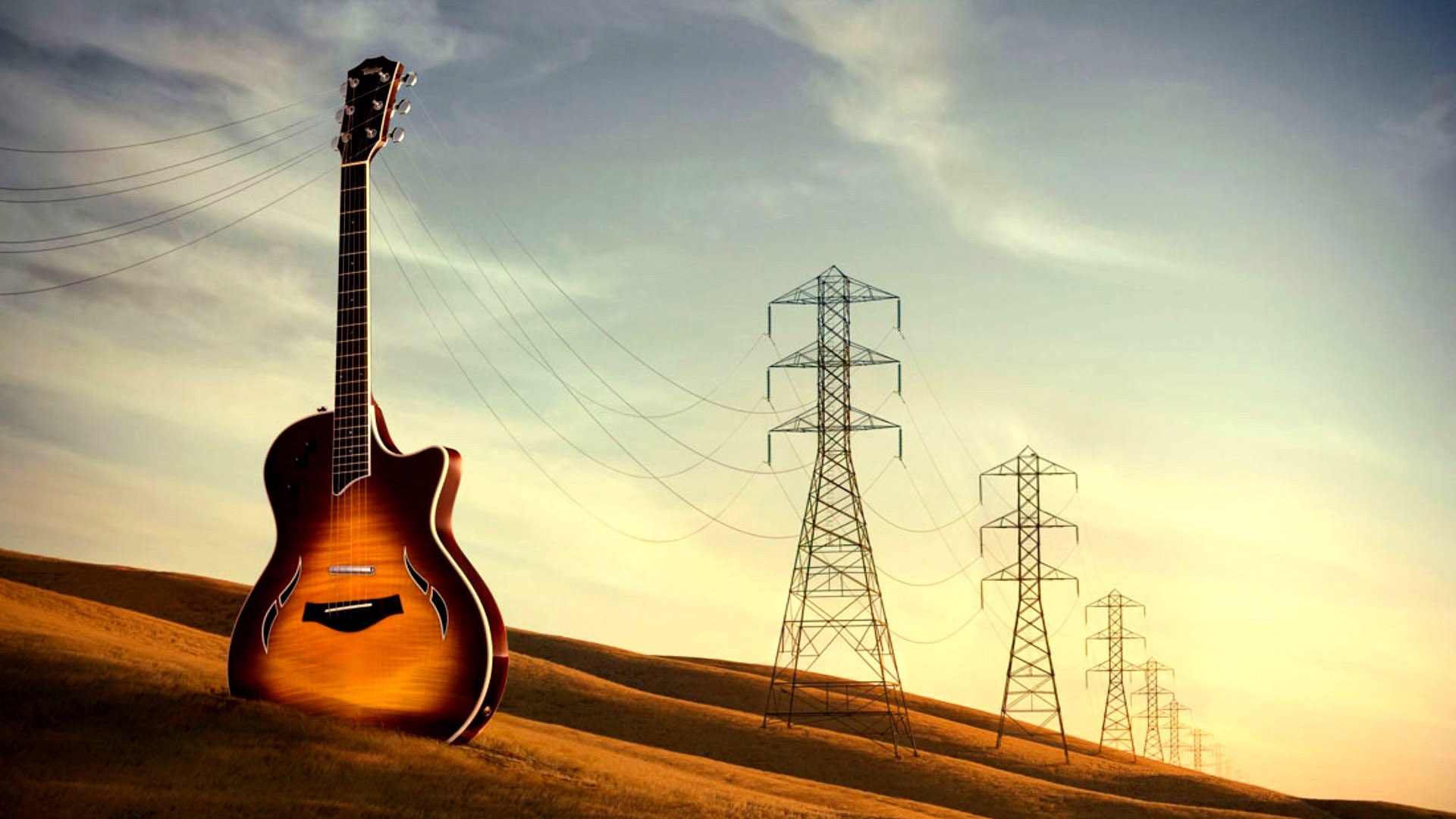 Acoustic Or Electric Guitar Full HD Desktop Wallpaper 1080p