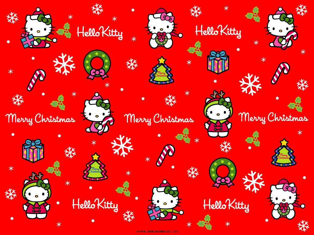 Red Background Hello Kitty Christmas Wallpaper