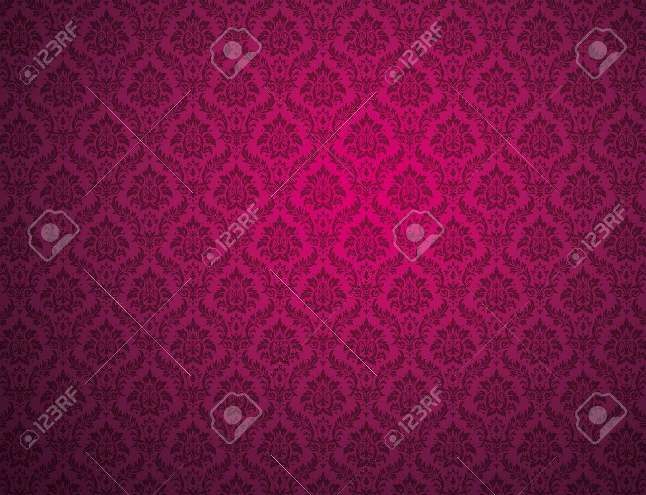 Purple Damask Wallpaper With Floral Patterns Stock Photo Picture