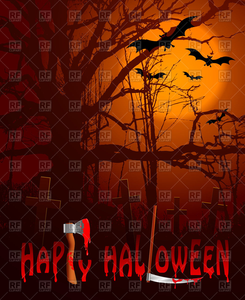 Graveyard At Night Halloween Background Vector Image Of