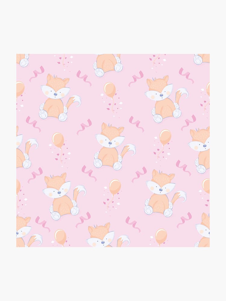 Happy BirtHDay Orange Fox Pink Background Pattern Photographic