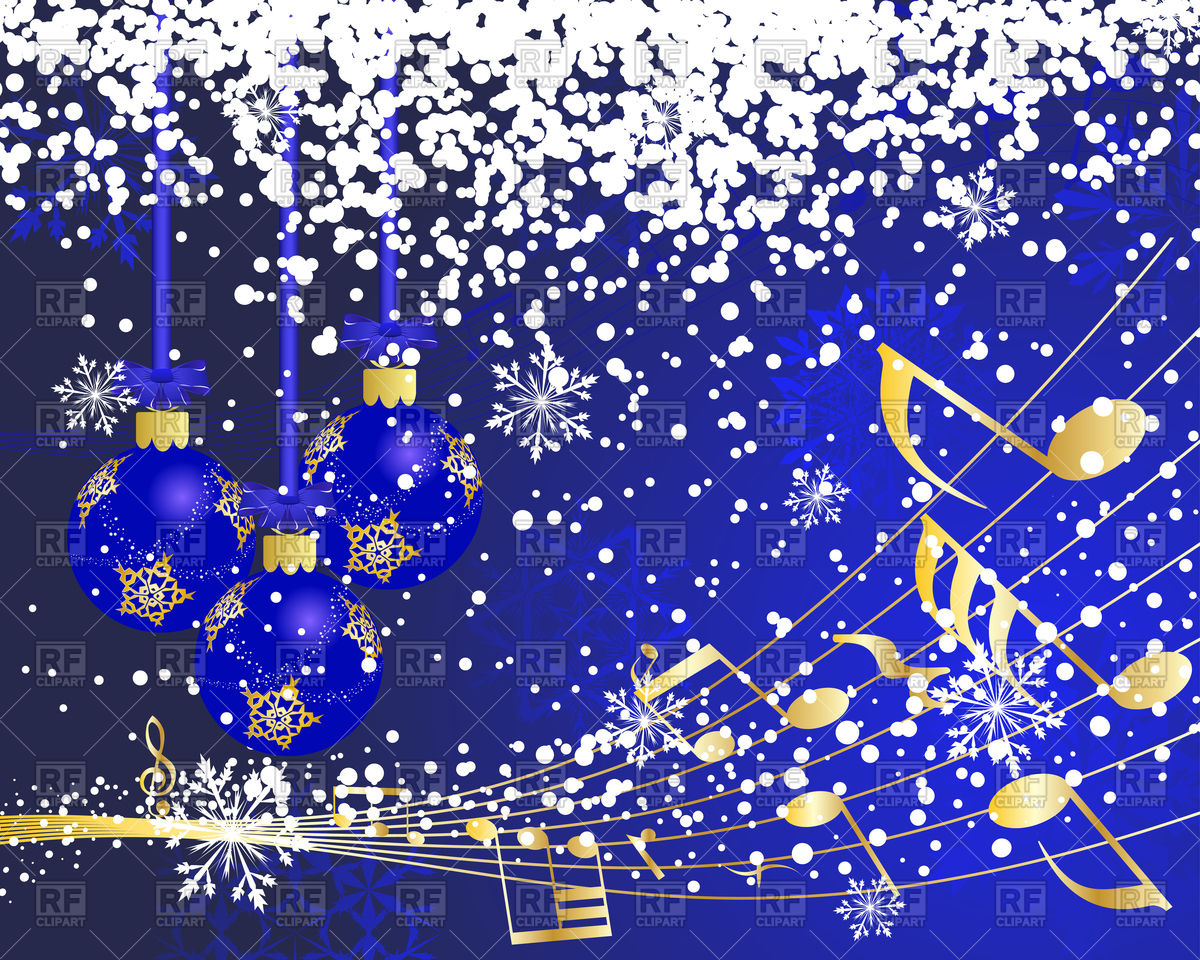 Blue Christmas background with musical notes and balls Vector