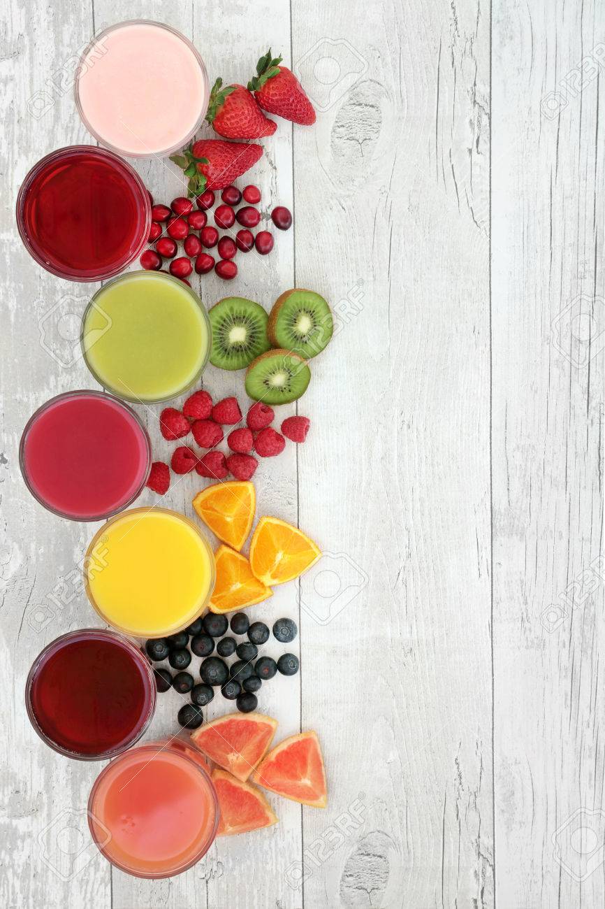 Healthy Fresh Fruit And Juice Smoothie Drinks Over Distressed