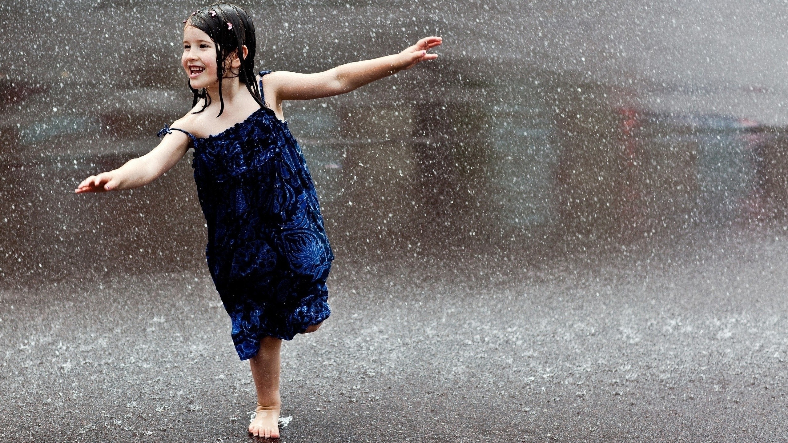 Happy Child Runs In The Rain Wallpaper And Image
