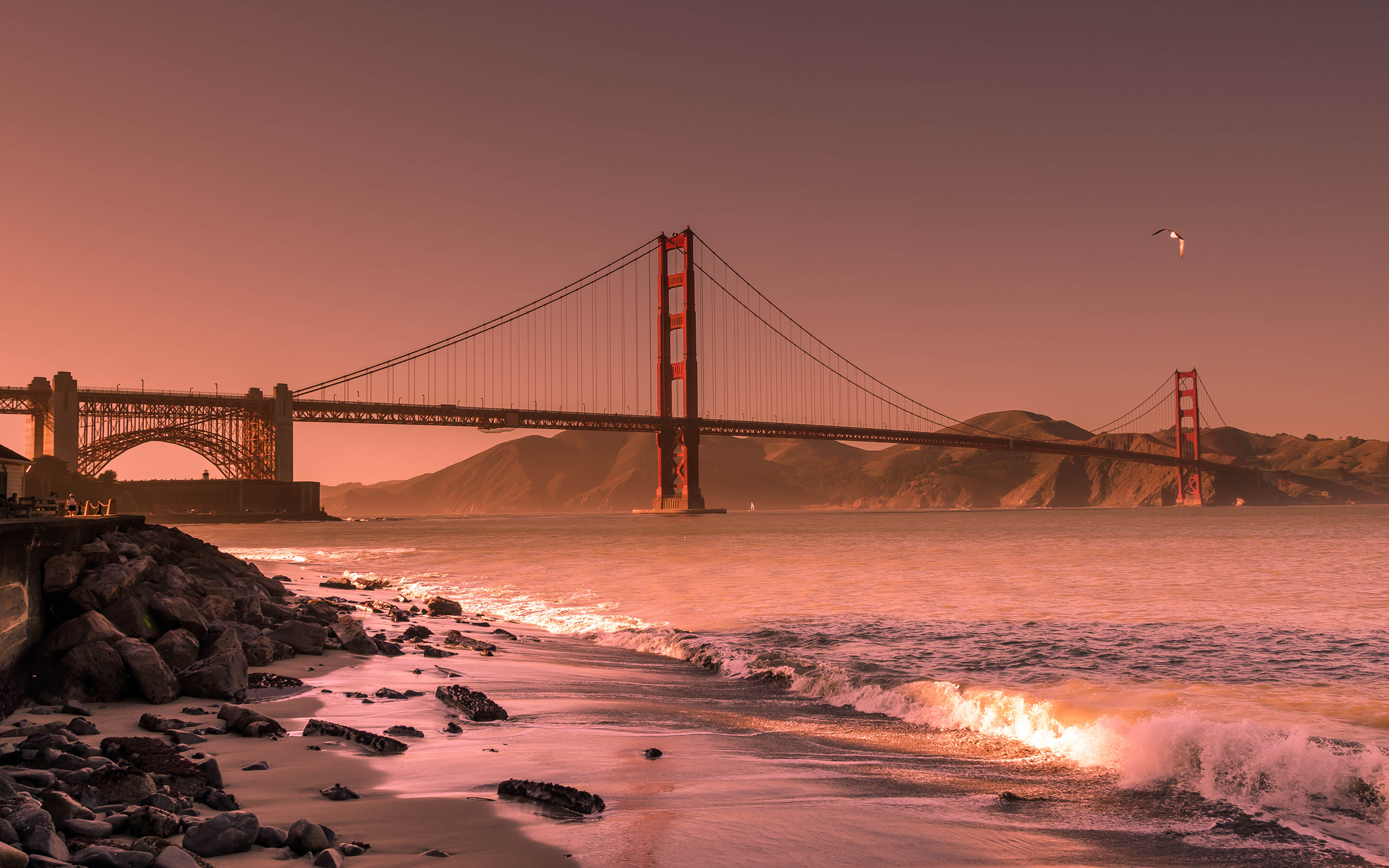 Golden Gate Bridge San Francisco Ocean Beach Rocks Stones