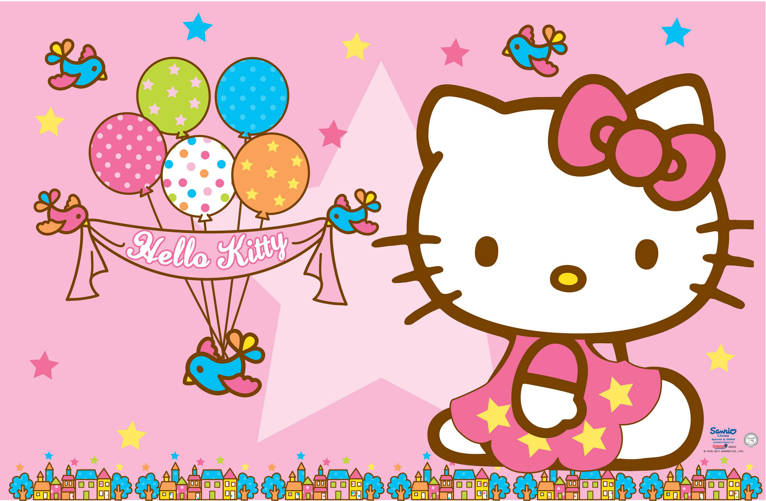 Hello Kitty Wallpaper   Pink Background and Balloons for Birthday