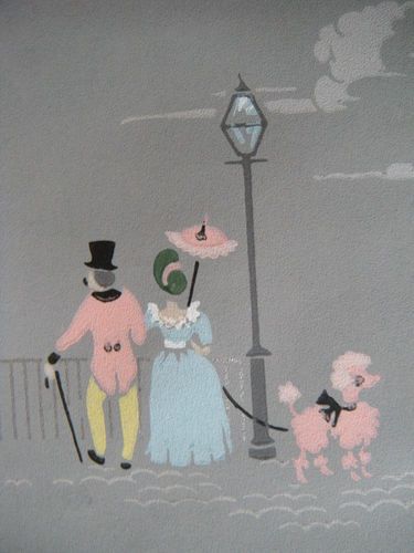 Rare Vintage S Huge Wallpaper Roll Paris Eiffel Tower Pink Poodl