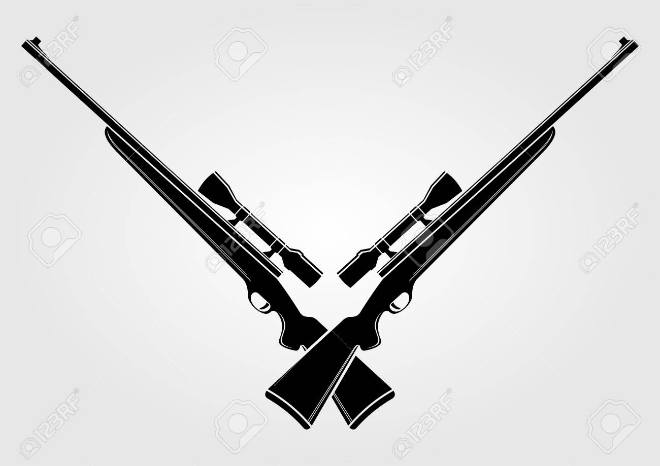 Two Crossed Sniper Rifles Isolated On White Background Vector