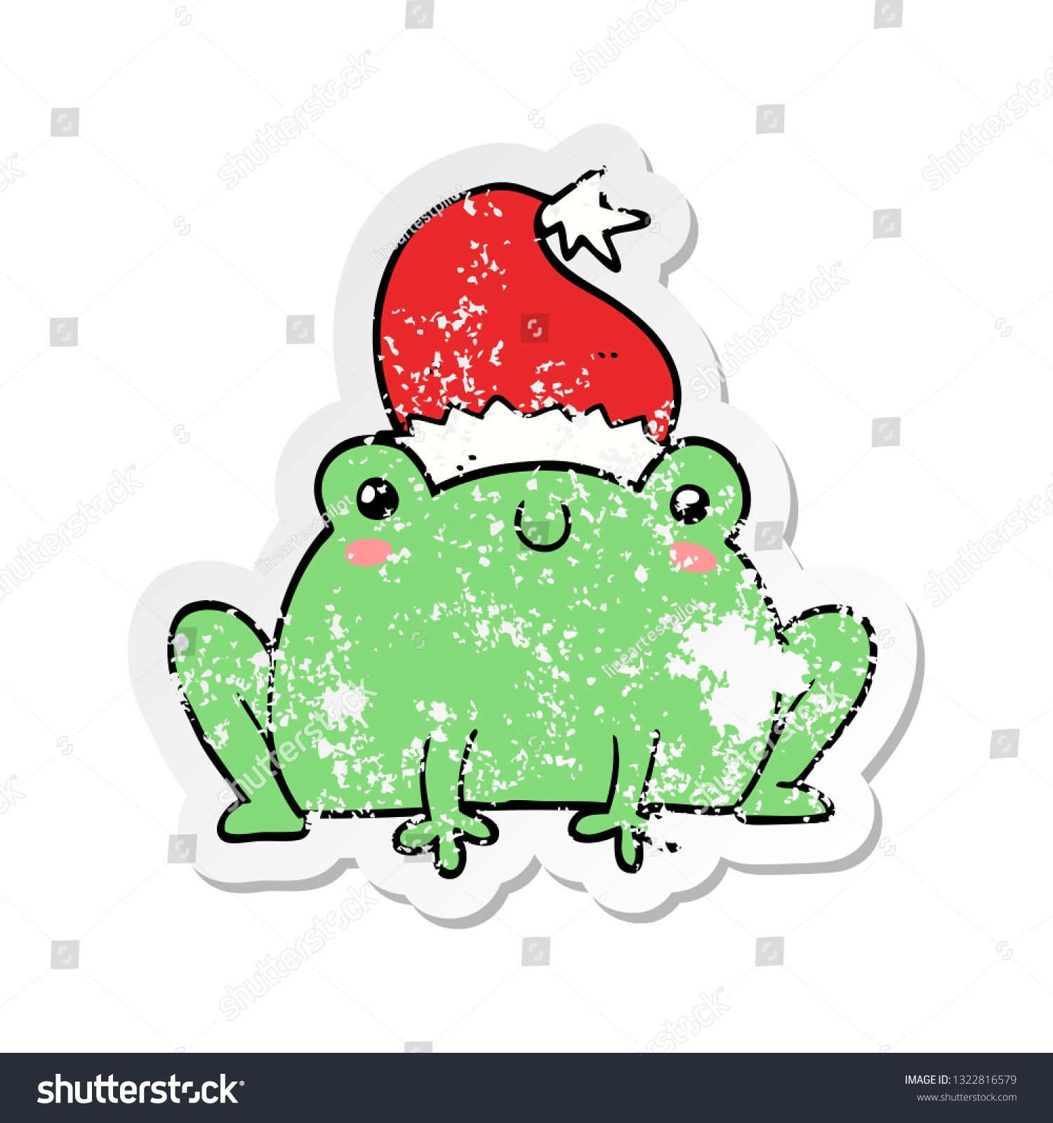 Distressed Sticker Cute Cartoon Christmas Frog Stock Vector