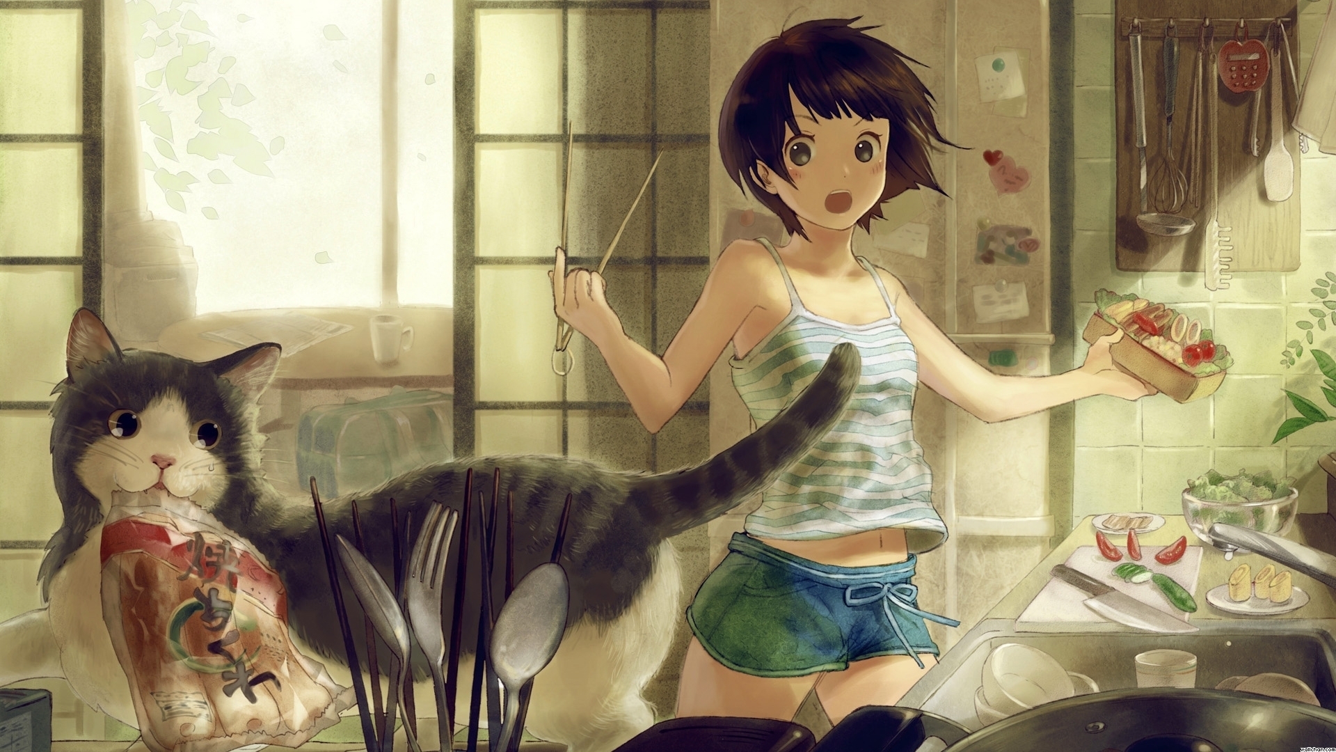 Anime Girl Cooking HD Wallpaper