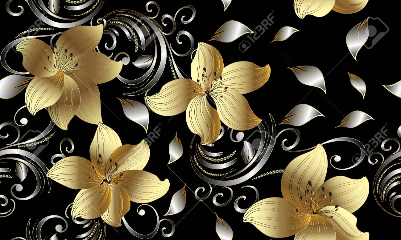 3d Golden Flowers Seamless Pattern Floral Background Vintage
