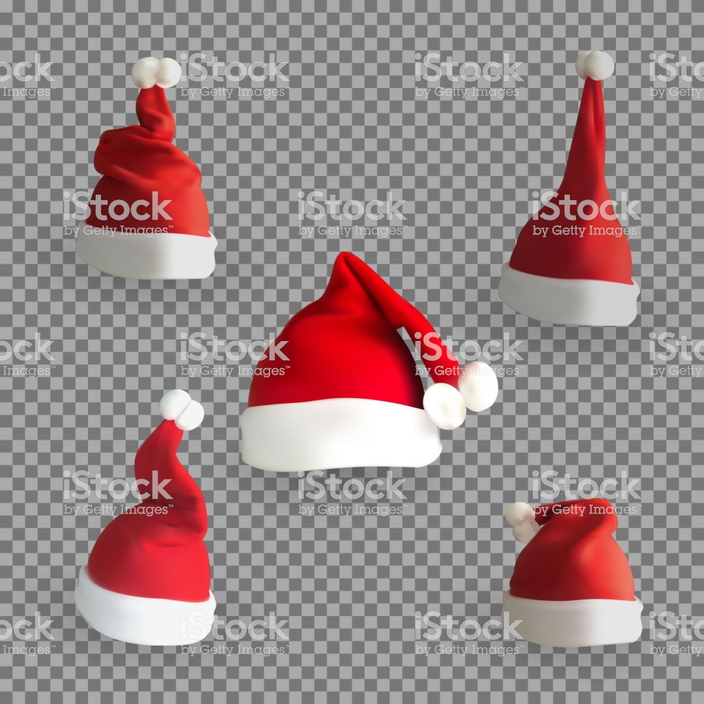 Set Of Naturalistic 3d Version Santa Claus Hat On A Transparent