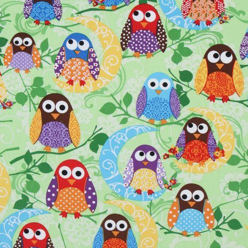 Cute Colourful Owls Fabric What A Hoot Usa Designer Owl Auto Design