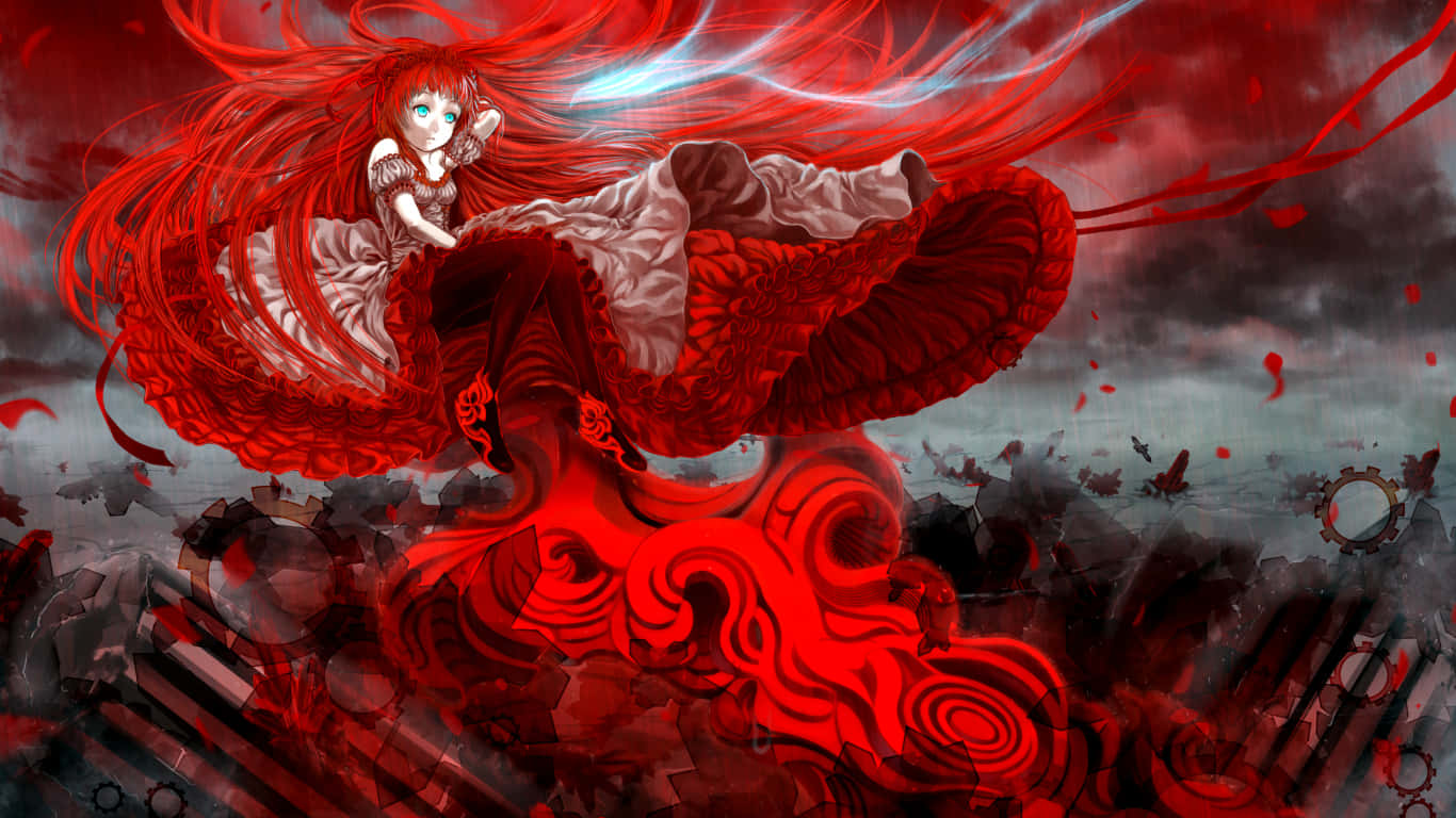 Enjoy Your Favorite Anime With This Beautiful Red Aesthetic Laptop Wallpaper