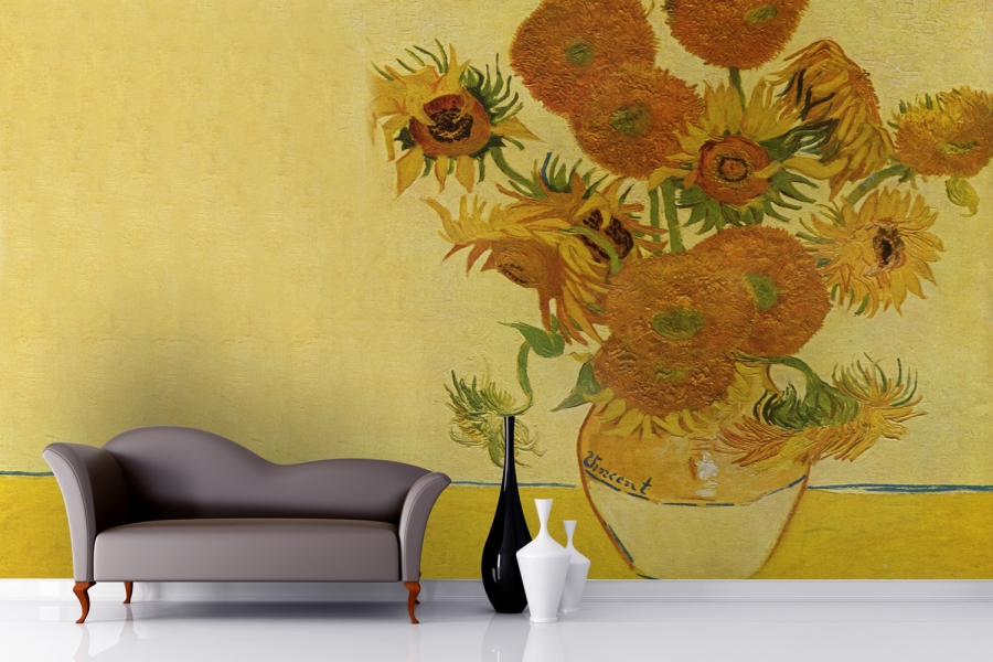 Van Gogh Art Mural Wallpaper Room Beautiful Sunflowers By