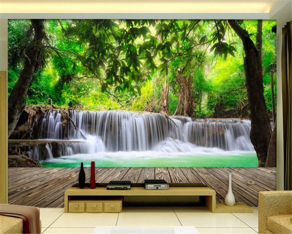 Beibehang Wood Forest Waterfall Natural Landscape Wallpaper Living