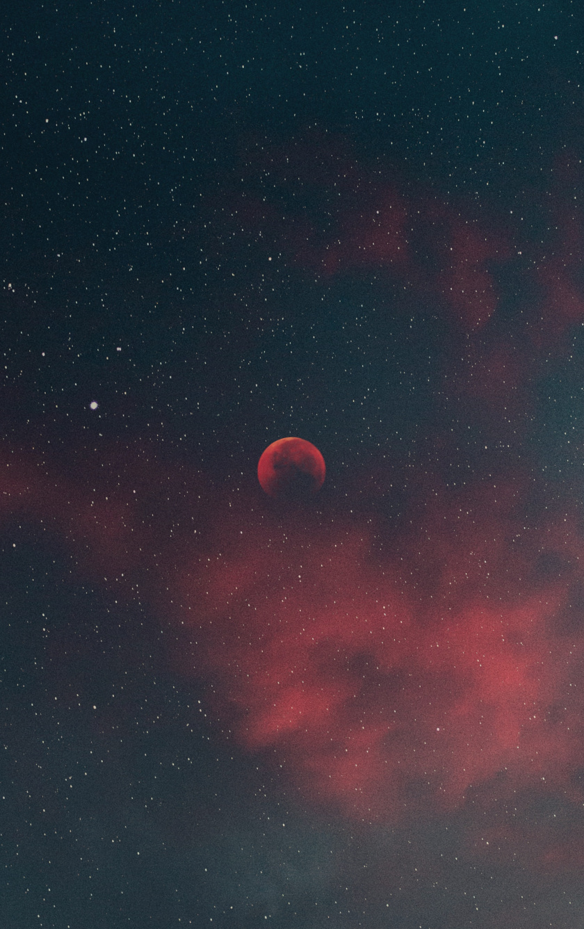 Silhouette Blood Moon Starry Sky Nature Wallpaper