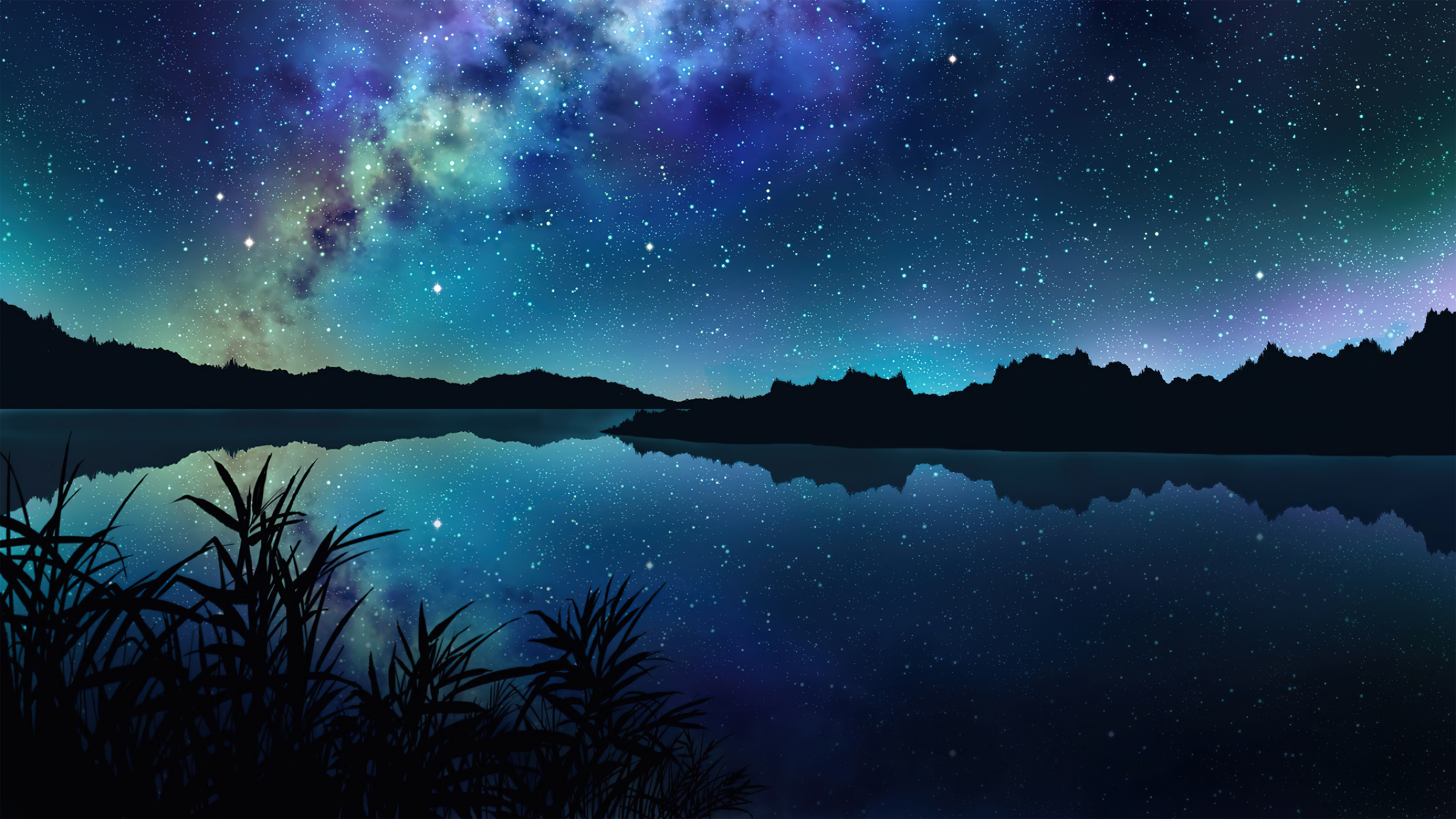 Starry Stars Night Sky Milky Way Anime Scenery Art HD 4k Wallpaper