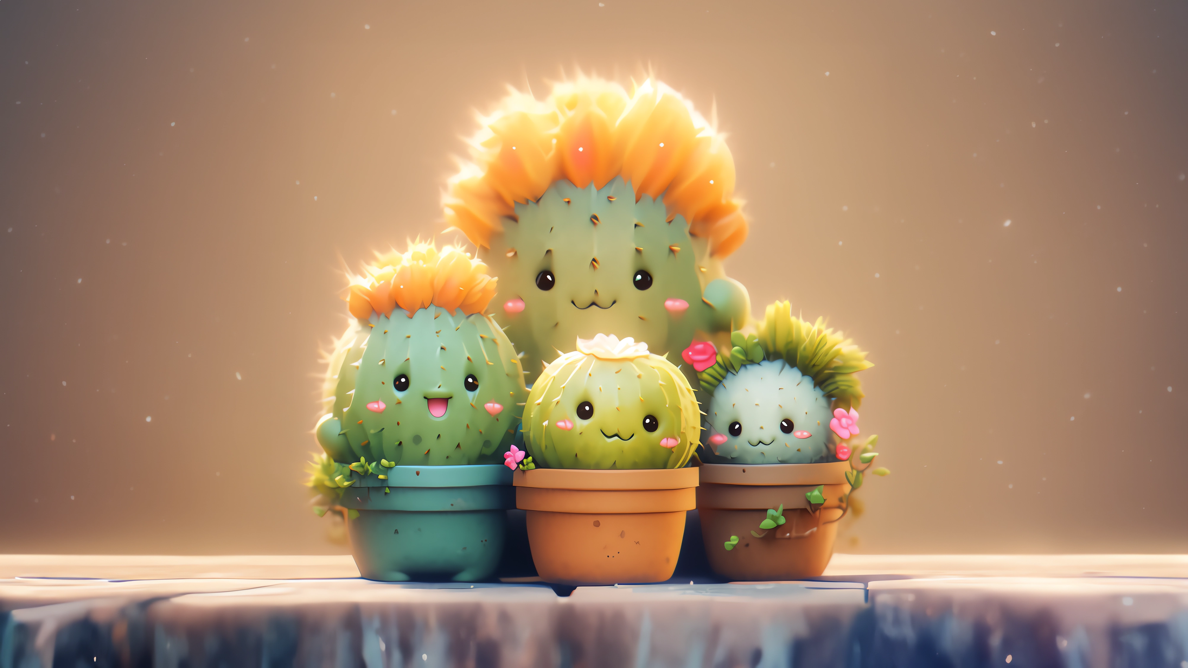 Kawaii Baby Cactus 4K Wallpaper for PC