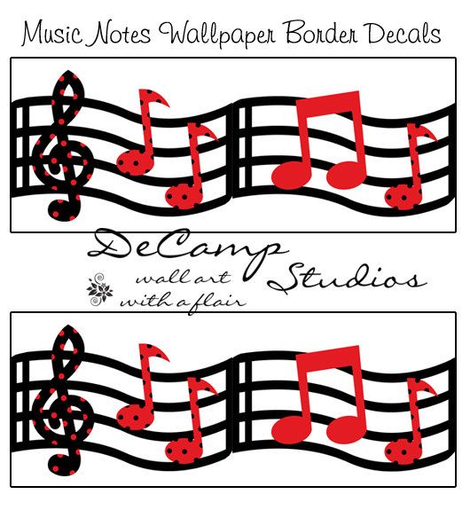 Red And Black Music Musical Notes Wallpaper Wall Art Border Decals For