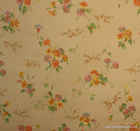 1930s Vintage Wallpaper   Antique Floral with Orange Pink and Yellow 570x534