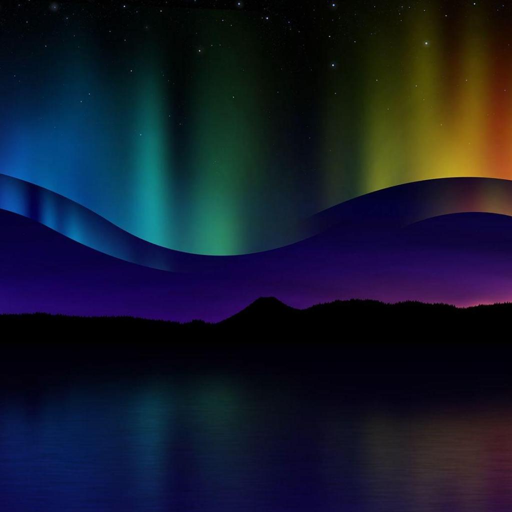 Northern lights and lake with amazing view 2K wallpaper download