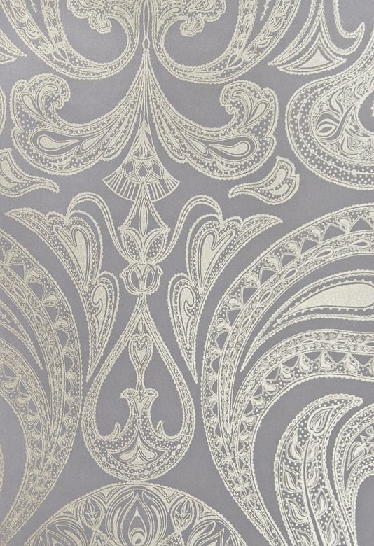Malabar Wallpaper Dark Lilac Grey wallpaper with large metallic silver 534x780