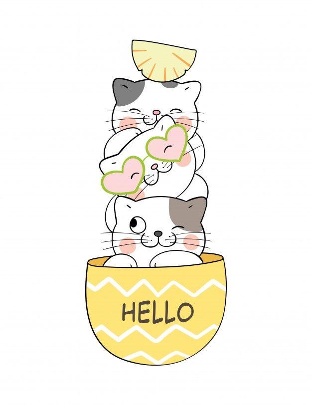 Premium Vector Draw Cute Cat In Pineapple For Summer Funny