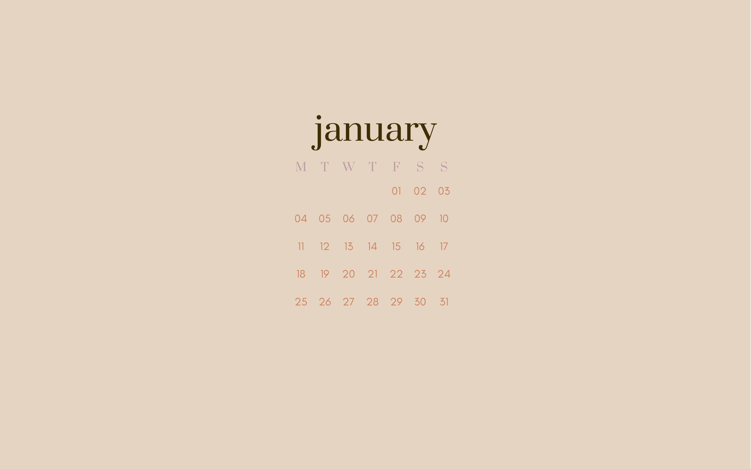 Minimalist January 2025 calendar wallpaper in a soft beige color