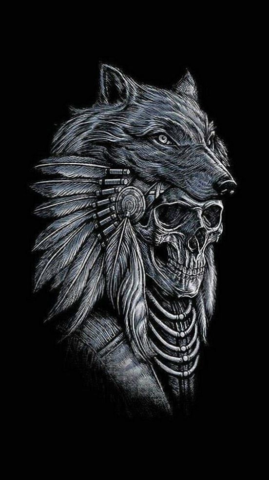 Wallpaper Wolf Head Pack Tattoo Samurai Design