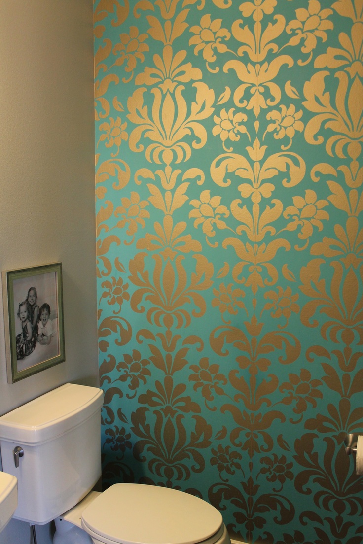 Teal and silver damask wallpaper Two years later and I still love it