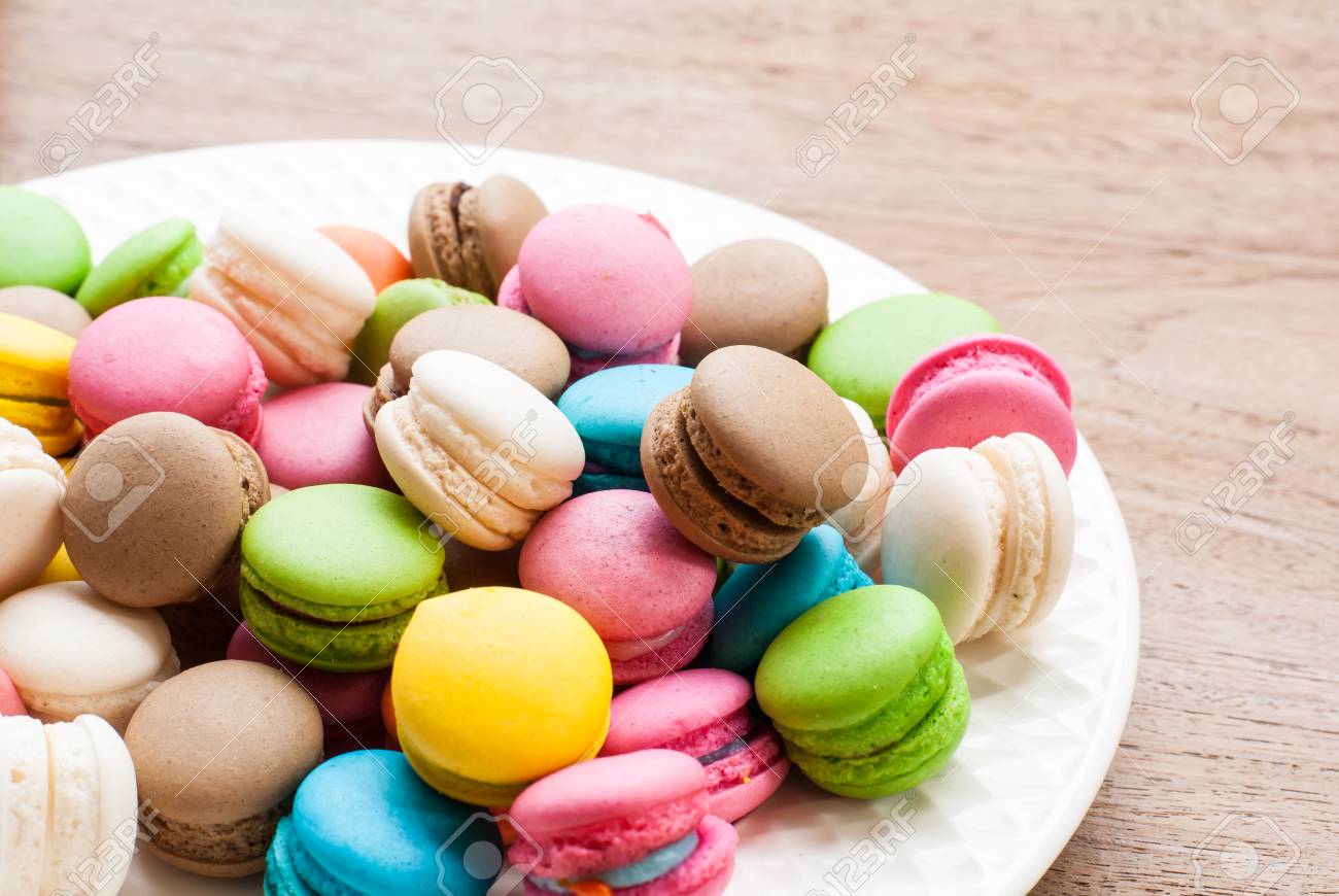 Traditional French Colorful Macarons Background Stock Photo