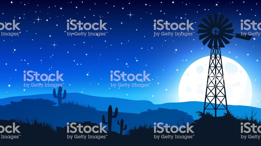 Mojave Desert Landscape At Night Vector Background Stock