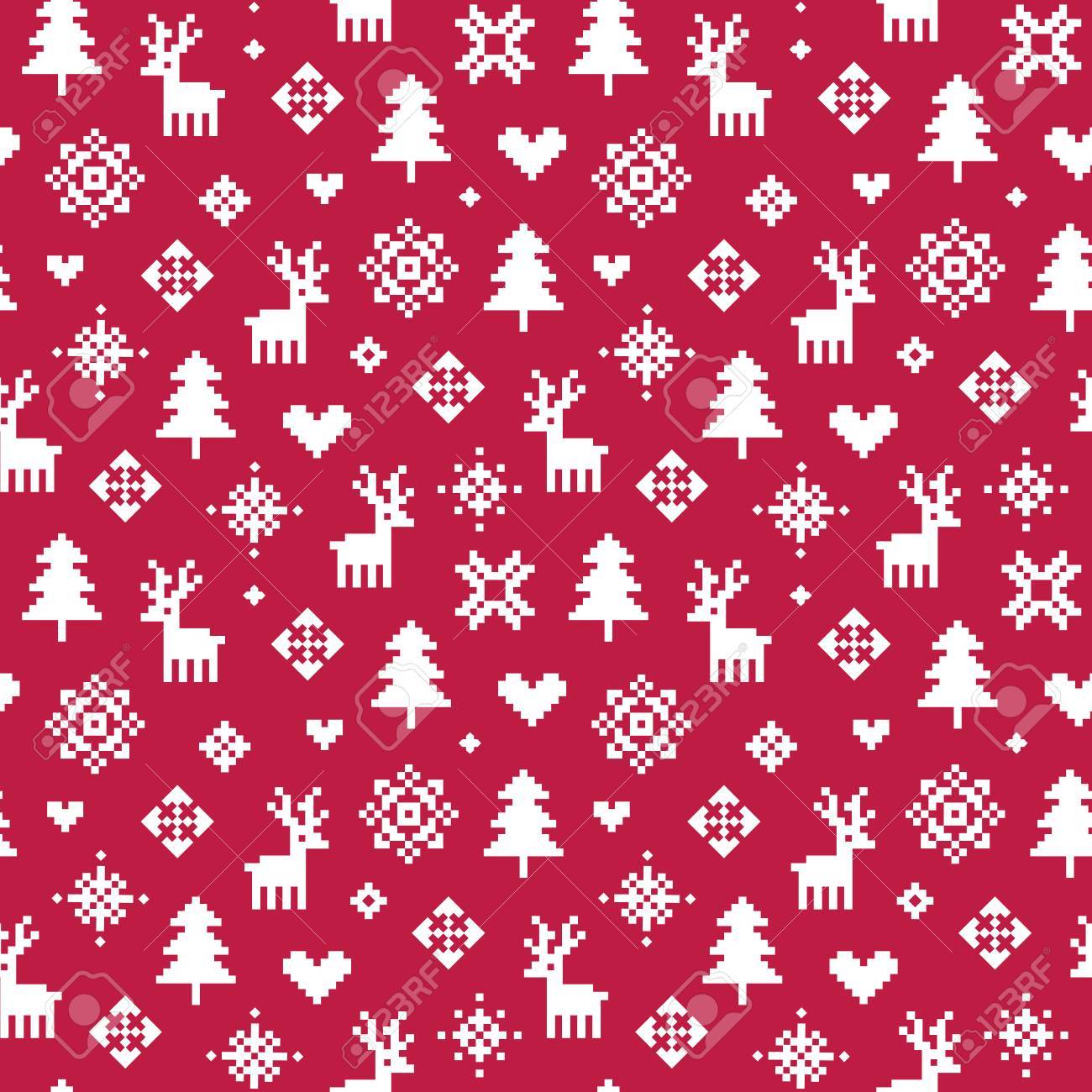 Cute Vector Seamless Winter Holiday Background In Red And White