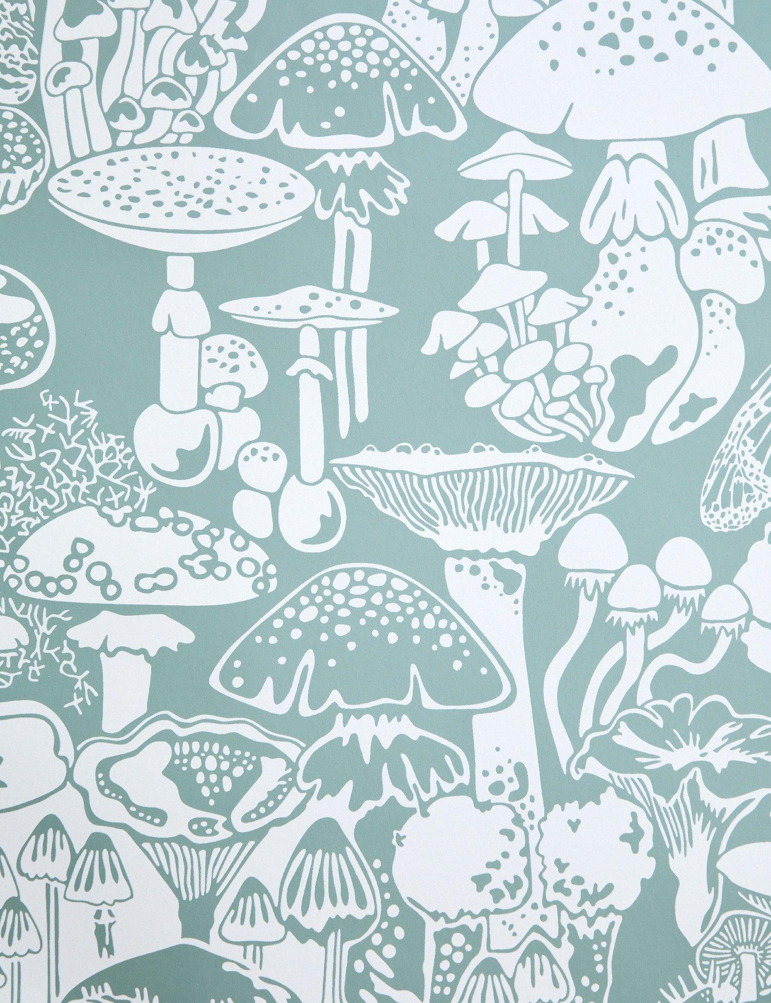 Mushroom City Designer Wallpaper In Color Botanica Soft White On