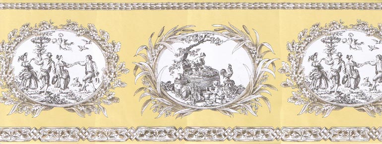French Country Life Toile Wallpaper Border Ch77650
