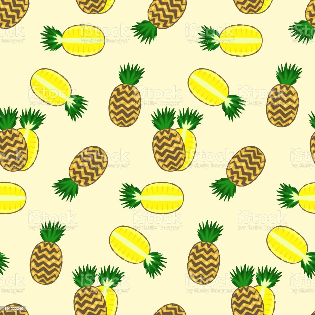 Bright Cartoon Full And Half Pineapple Pattern Stock Illustration