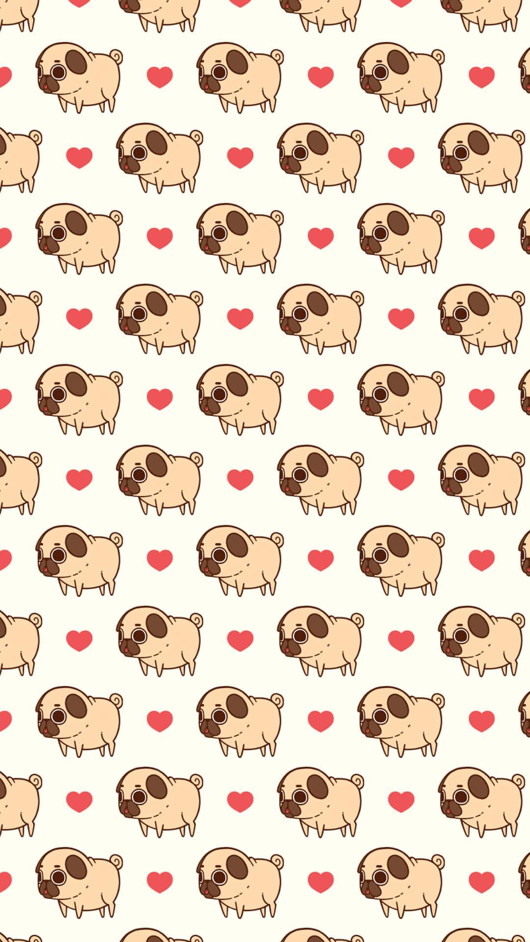 A Pattern With Pugs And Hearts On It Wallpaper