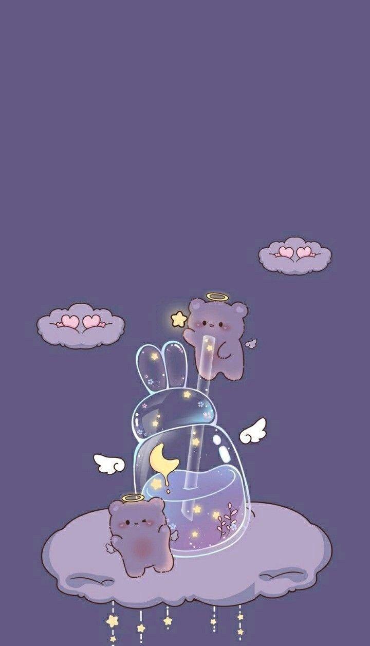 Wallpaper Purple Sotf Bear Cute Emoji Kawaii