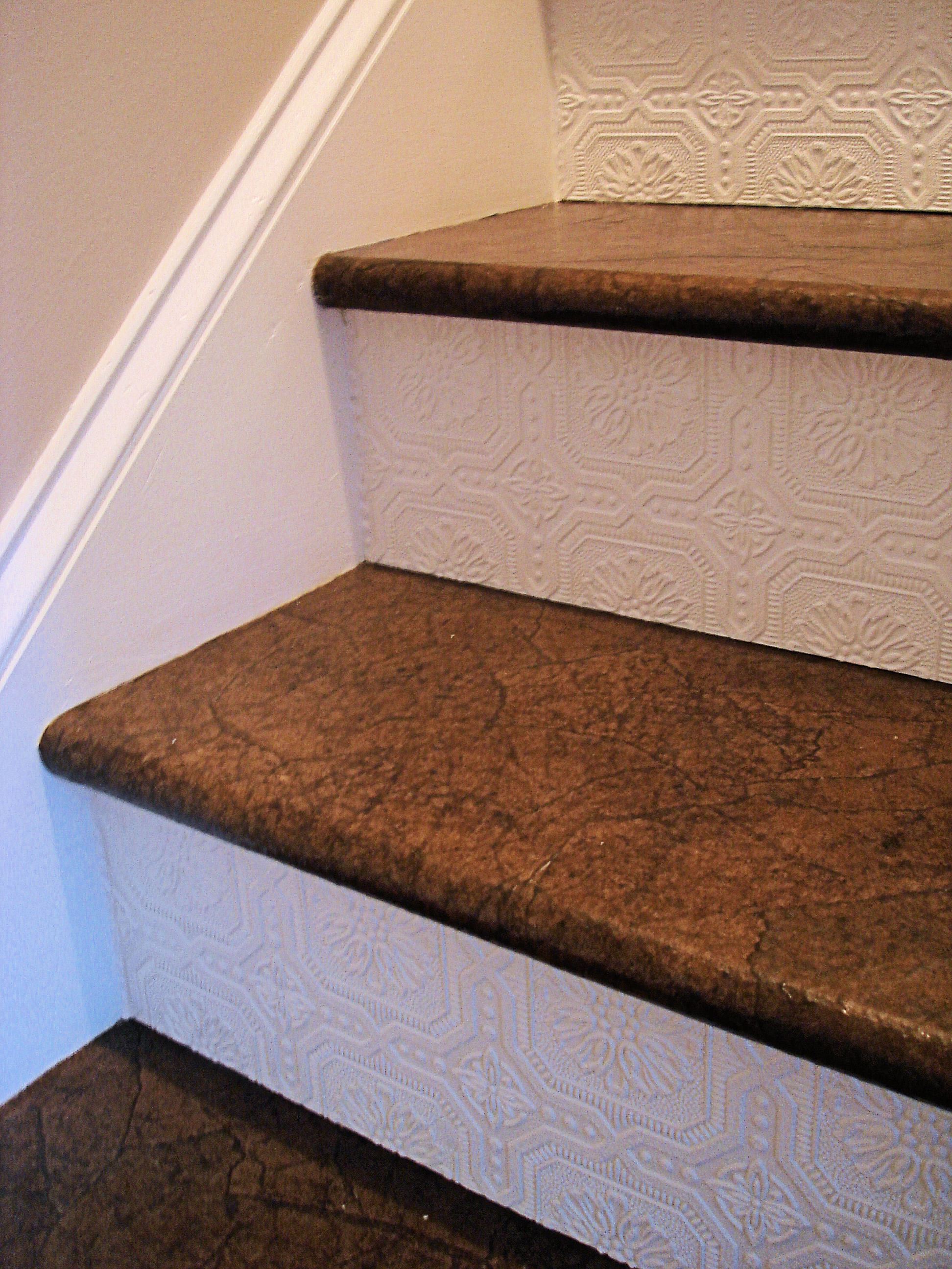 Wallpaper Stair Risers Ideas With Her Paper Bag Floor Finish