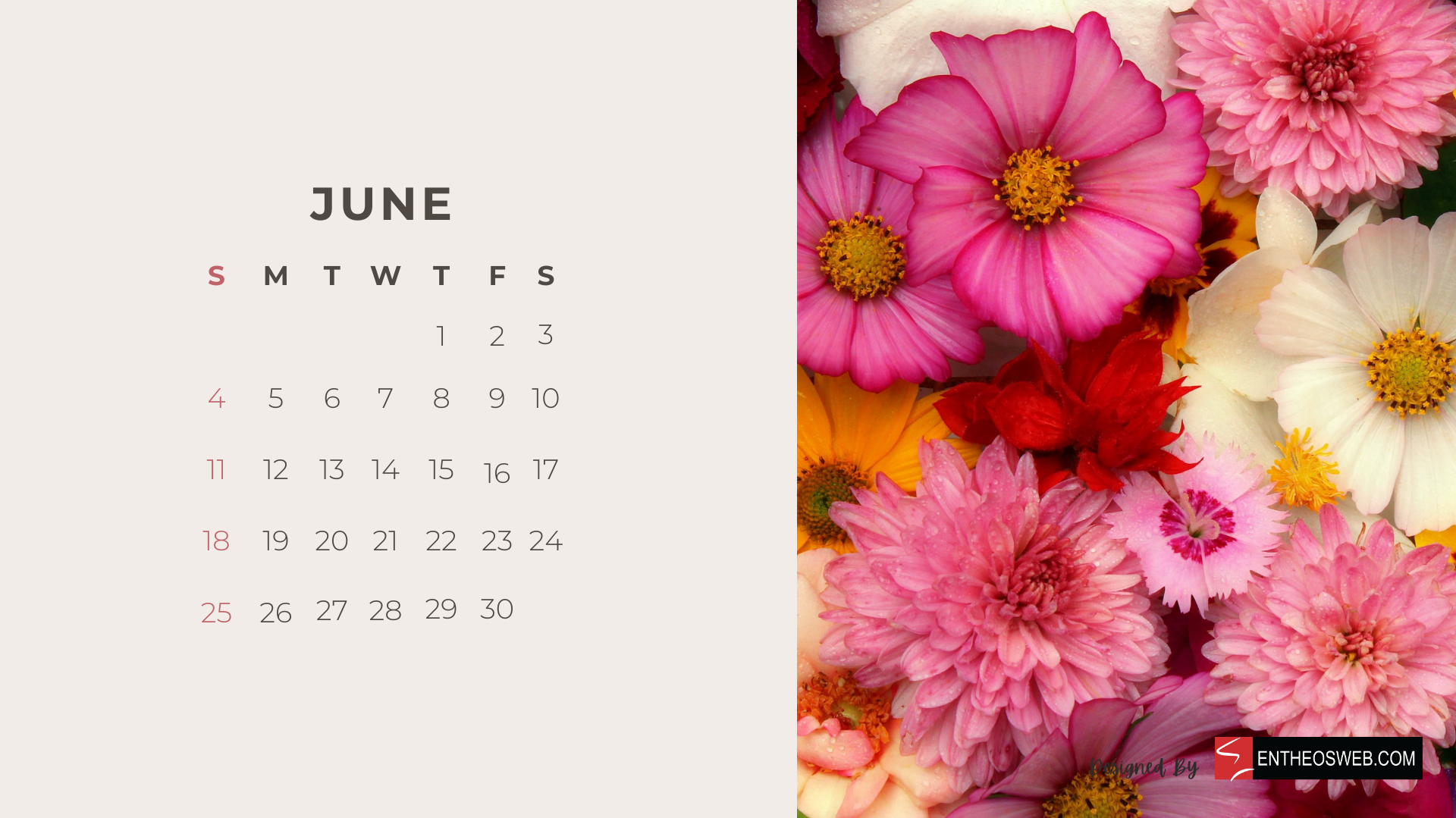  Download Beautiful Flowers Monthly Calendar For Desktop Wallpaper And